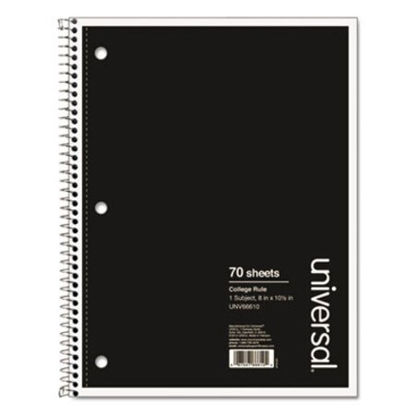 Picture of Wirebound Notebook, 1 Subject, Medium/College Rule, Black Cover, 10.5 x 8, 70 SheetsUNV-66610