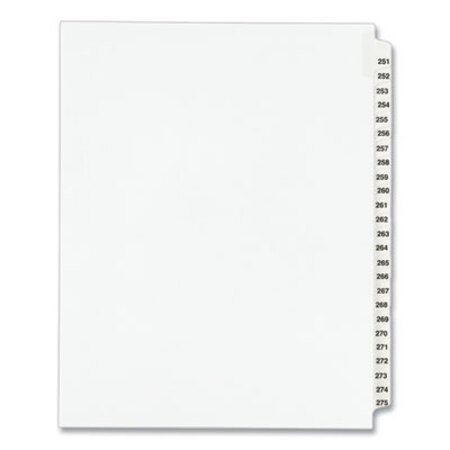 Picture of Preprinted Legal Exhibit Side Tab Index Dividers, Avery Style, 25-Tab, 251 to 275, 11 x 8.5, White, 1 Set, (1340)AVE-01340