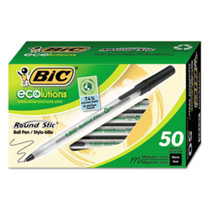 Picture of Ecolutions Round Stic Ballpoint Pen Value Pack, Stick, Medium 1 mm, Black Ink, Clear Barrel, 50/PackBIC-GSME509BK