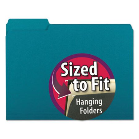 Picture of Interior File Folders, 1/3-Cut Tabs, Letter Size, Teal, 100/BoxSMD-10291