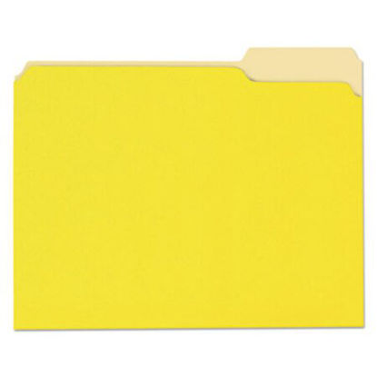 Picture of Deluxe Colored Top Tab File Folders, 1/3-Cut Tabs, Letter Size, Yellowith Light Yellow, 100/BoxUNV-10504