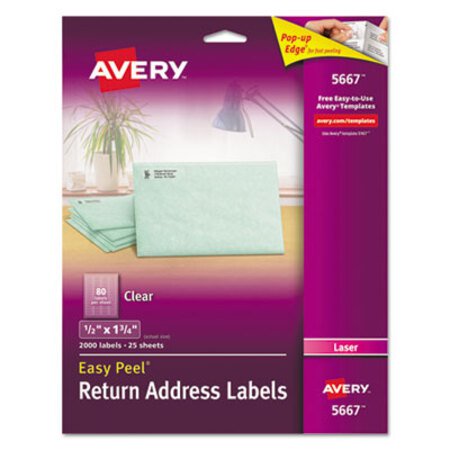 Picture of Matte Clear Easy Peel Mailing Labels w/ Sure Feed Technology, Laser Printers, 0.5 x 1.75, Clear, 80/Sheet, 25 Sheets/BoxAVE-5667