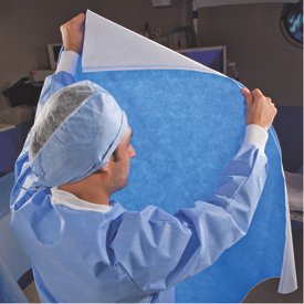 Picture of QUICK CHECK* H500 Sterilization Wrap White / Blue 30 X 30 Inch Dual Layer SMS Polypropylene Steam / EO Gas / Hydrogen Peroxide34165