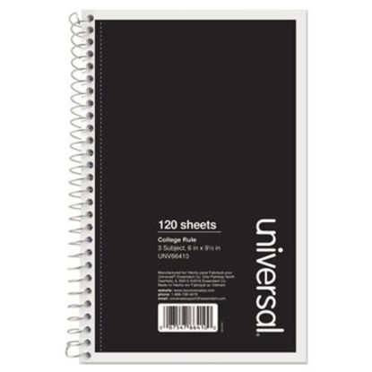 Picture of Wirebound Notebook, 3 Subjects, Medium/College Rule, Black Cover, 9.5 x 6, 120 SheetsUNV-66410