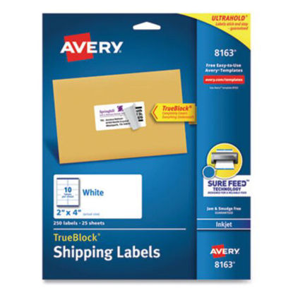Picture of Shipping Labels w/ TrueBlock Technology, Inkjet Printers, 2 x 4, White, 10/Sheet, 25 Sheets/PackAVE-8163