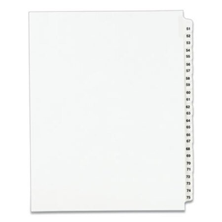 Picture of Preprinted Legal Exhibit Side Tab Index Dividers, Avery Style, 25-Tab, 51 to 75, 11 x 8.5, White, 1 Set, (1332)AVE-01332