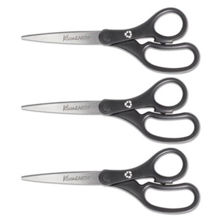 Picture of KleenEarth Basic Plastic Handle Scissors, 8" Long, 3.25" Cut Length, Black Straight Handles, 3/PackACM-15585