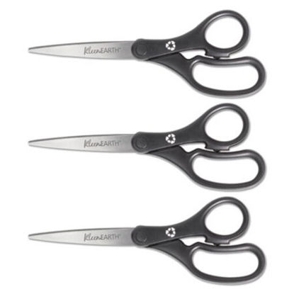 Picture of KleenEarth Basic Plastic Handle Scissors, 8" Long, 3.25" Cut Length, Black Straight Handles, 3/PackACM-15585
