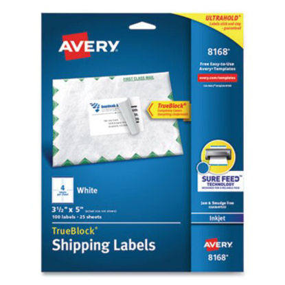 Picture of Shipping Labels w/ TrueBlock Technology, Inkjet Printers, 3.5 x 5, White, 4/Sheet, 25 Sheets/PackAVE-8168