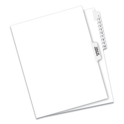 Picture of Preprinted Legal Exhibit Side Tab Index Dividers, Avery Style, 11-Tab, 1 to 10, 11 x 8.5, White, 1 SetAVE-11381