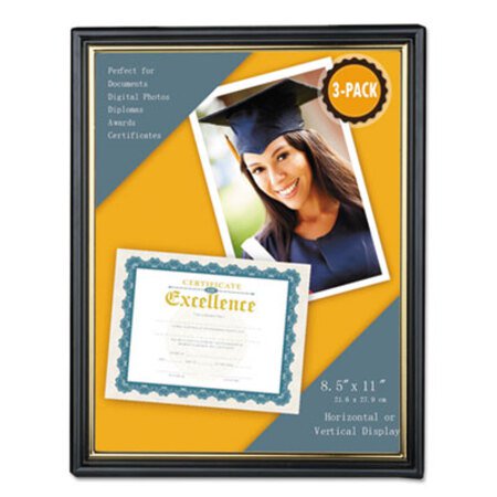 Picture of All Purpose Document Frame, 8.5 x 11 Insert, Black/Gold, 3/PackUNV-76849