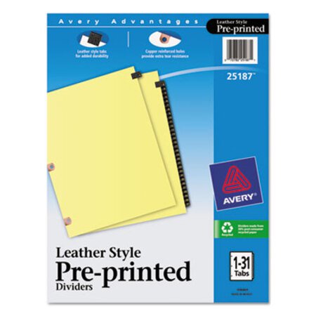 Picture of Preprinted Black Leather Tab Dividers w/Copper Reinforced Holes, 31-Tab, LetterAVE-25187