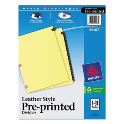 Picture of Preprinted Black Leather Tab Dividers w/Copper Reinforced Holes, 31-Tab, LetterAVE-25187