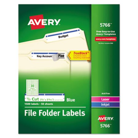 Picture of Permanent TrueBlock File Folder Labels with Sure Feed Technology, 0.66 x 3.44, White, 30/Sheet, 50 Sheets/BoxAVE-5766