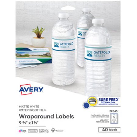 Picture of Water-Resistant Wraparound Labels w/ Sure Feed, 9 3/4 x 1 1/4, White, 40/PackAVE-22845
