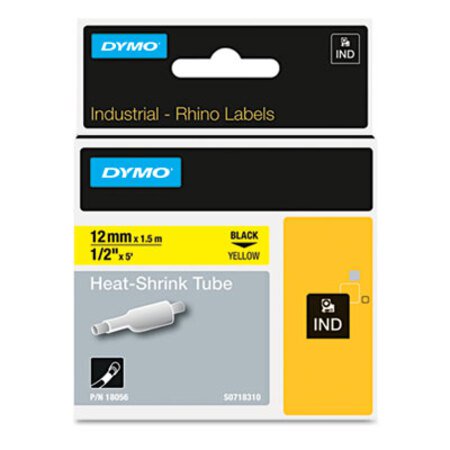 Picture of Rhino Heat Shrink Tubes Industrial Label Tape, 0.5" x 5 ft, White/Black PrintDYM-18055