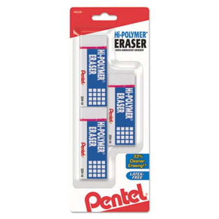 Picture of Hi-Polymer Eraser, For Pencil Marks, Rectangular Block, Medium, White, 3/PackPEN-ZEH10BP3K6
