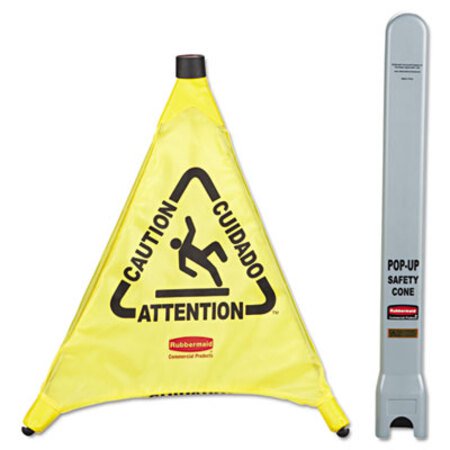 Picture of Multilingual Pop-Up Safety Cone, 3-Sided, Fabric, 21 x 21 x 20, YellowRCP-9S00YEL