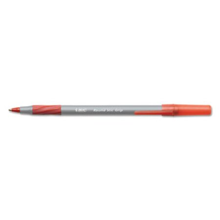 Picture of Round Stic Grip Xtra Comfort Ballpoint Pen, Stick, Fine 0.8 mm, Red Ink, Gray/Red Barrel, DozenBIC-GSFG11RD