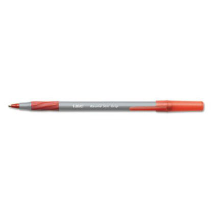 Picture of Round Stic Grip Xtra Comfort Ballpoint Pen, Stick, Fine 0.8 mm, Red Ink, Gray/Red Barrel, DozenBIC-GSFG11RD