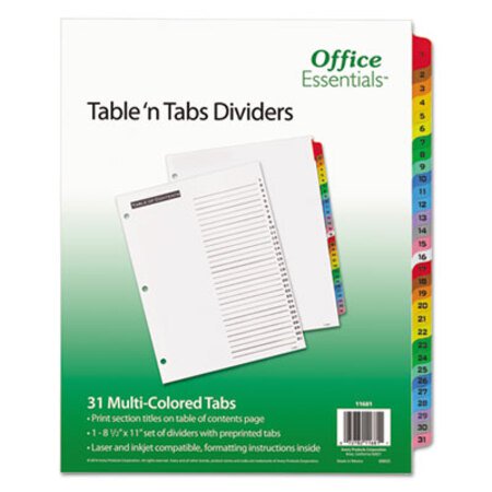 Picture of Table 'n Tabs Dividers, 31-Tab, 1 to 31, 11 x 8.5, White, 1 SetAVE-11681