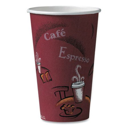 Picture of Solo Paper Hot Drink Cups in Bistro Design, 16 oz, Maroon, 50/PackSCC-316SIPK