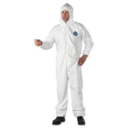 Picture of Tyvek Elastic-Cuff Hooded Coveralls, HD Polyethylene, White, 2X-Large, 25/CartonDUP-TY127S2XL