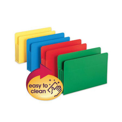 Picture of Poly Drop Front File Pockets, 3.5" Expansion, 4 Sections, Legal Size, Assorted, 4/BoxSMD-73550
