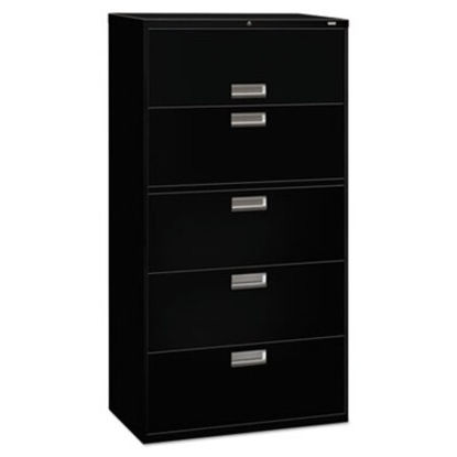 Picture of Brigade 600 Series Lateral File, 4 File Drawers, 1 Roll-Out File Shelf, 1 Roll-Out Post Shelf, Black, 36" x 18" x 64.25"HON-685LP