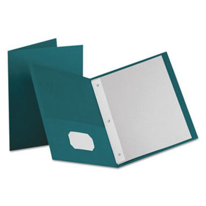 Picture of Twin-Pocket Folders with 3 Fasteners, Letter, 1/2" Capacity, Teal, 25/BoxOXF-57755