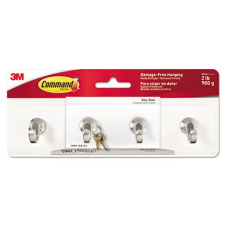 Picture of Decorative Key Rail, 8w x 1 1/2d x 2 1/8h White/Silver, 4 Hooks/PackMMM-HOM18QES
