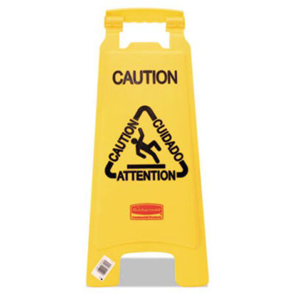 Picture of Multilingual "Caution" Floor Sign, 11 x 12 x 25, Bright YellowRCP-611200YW