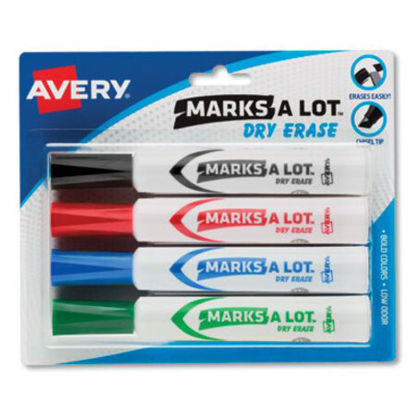 Picture of MARKS A LOT Desk-Style Dry Erase Marker, Broad Chisel Tip, Assorted Colors, 4/Set (24409)AVE-24409