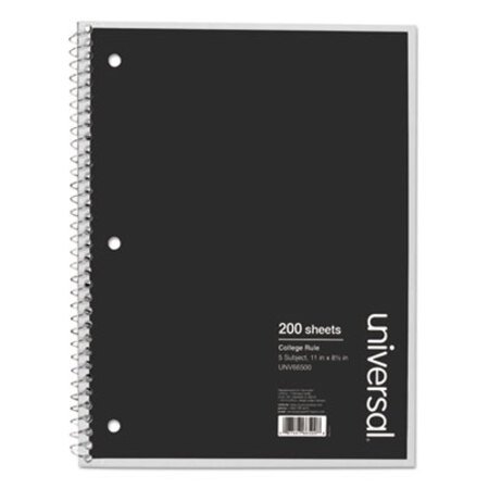 Picture of Wirebound Notebook, 4 Subjects, Medium/College Rule, Black Cover, 11 x 8.5, 200 SheetsUNV-66500