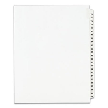 Picture of Preprinted Legal Exhibit Side Tab Index Dividers, Avery Style, 25-Tab, 76 to 100, 11 x 8.5, White, 1 Set, (1333)AVE-01333