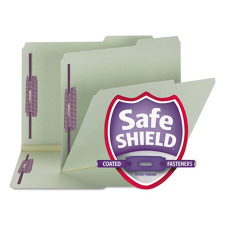Picture of Recycled Pressboard Folders w/Two SafeSHIELD Fasteners, 2/5-Cut Tab, Right of Center, 2" Exp, Letter Size, Gray-Green, 25/BoxSMD-14920