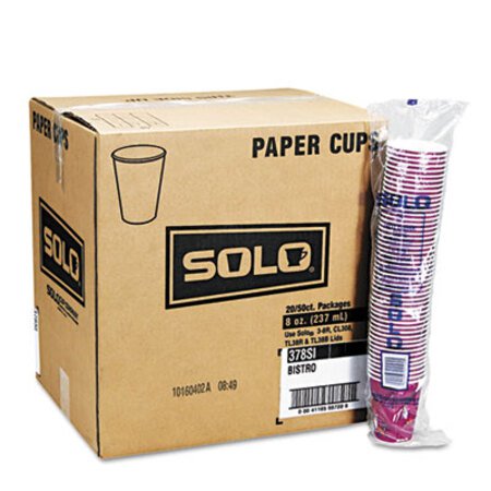 Picture of Solo Paper Hot Drink Cups in Bistro Design, 12 oz, Maroon, 50/Bag, 20 Bags/CartonSCC-412SIN