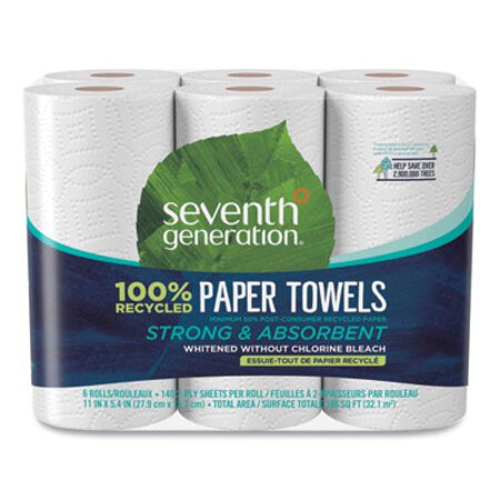 Picture of 100% Recycled Paper Kitchen Towel Rolls, 2-Ply, 11 x 5.4 Sheets, 140 Sheets/RL, 6/PKSEV-13731PK