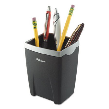 Picture of Office Suites Divided Pencil Cup, Plastic, 3 1/16 x 3 1/16 x 4 1/4, Black/SilverFEL-8032301