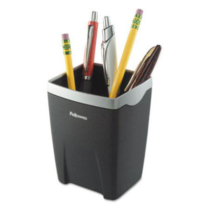 Picture of Office Suites Divided Pencil Cup, Plastic, 3 1/16 x 3 1/16 x 4 1/4, Black/SilverFEL-8032301