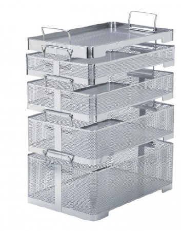 Picture of Genesis® Sterilzation Basket 4/5 X 10 X 16 Inch Inside Dimension, 1-2/5 X 10-1/5 X 16-1/5 Inch Outside Dimension, Stainless Steel, Stacking, Perforated with Solid Sides, Standard HandlesBP2-1AS