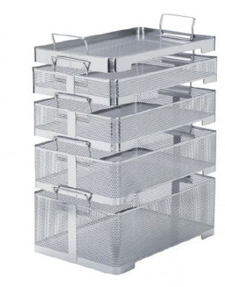 Picture of Genesis® Sterilzation Basket 4/5 X 10 X 16 Inch Inside Dimension, 1-2/5 X 10-1/5 X 16-1/5 Inch Outside Dimension, Stainless Steel, Stacking, Perforated with Solid Sides, Standard HandlesBP2-1AS
