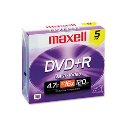 Picture of DVD+R High-Speed Recordable Disc, 4.7 GB, 16x, Jewel Case, Silver, 5/PackMAX-639002