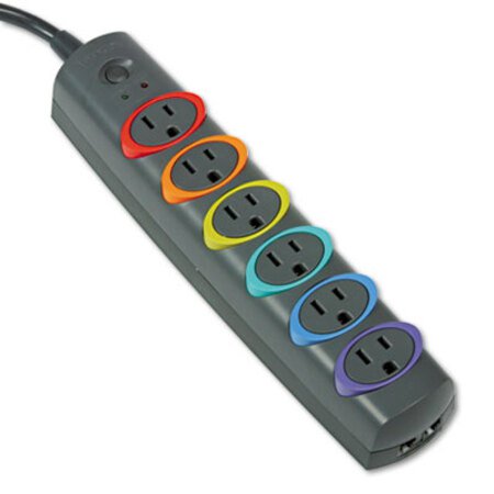 Picture of SmartSockets Color-Coded Strip Surge Protector, 6 Outlets, 7 ft Cord, 945 JoulesKMW-62147