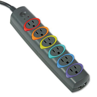 Picture of SmartSockets Color-Coded Strip Surge Protector, 6 Outlets, 7 ft Cord, 945 JoulesKMW-62147