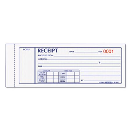 Picture of Receipt Book, 7 x 2 3/4, Carbonless Triplicate, 50 Sets/BookRED-8L802