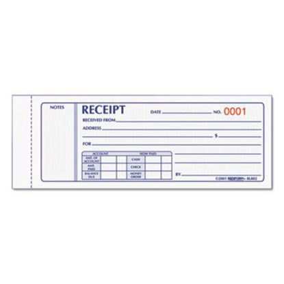 Picture of Receipt Book, 7 x 2 3/4, Carbonless Triplicate, 50 Sets/BookRED-8L802