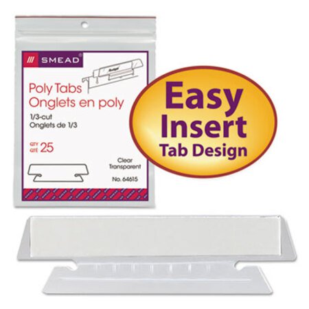 Picture of Poly Index Tabs and Inserts For Hanging File Folders, 1/3-Cut Tabs, White/Clear, 3.5" Wide, 25/PackSMD-64615