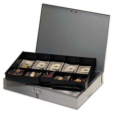 Picture of Extra-Wide Steel Cash Box w/10 Compartments, Key Lock, GrayMMF-2215CBTGY