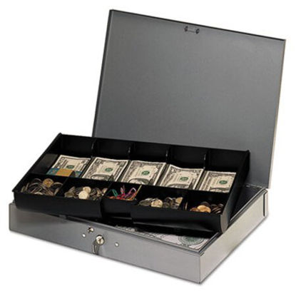 Picture of Extra-Wide Steel Cash Box w/10 Compartments, Key Lock, GrayMMF-2215CBTGY